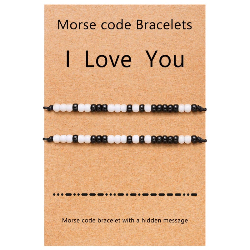 Desimtion Christmas Couples Bracelets I Love You Morse Code Matching Bracelets for Couples Gifts for Him and Her, Long Distance Relationship Gifts for Boyfriend and Girlfriend - Image 1